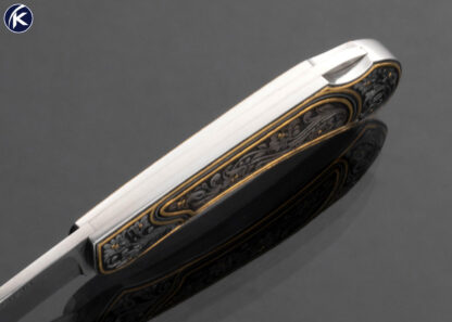 Buster Warenski “Watch Pocket” Lockback Folder Engraved by Julie Warenski 24Kt Gold Inlays - Image 5