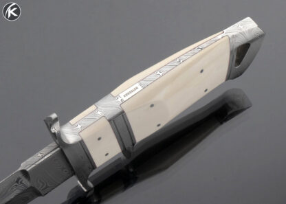 Dietmar Kressler Custom Knife Fixed Blade Bob Loveless Style Damascus and Mammoth Integral Subhilt Fighter - Image 4