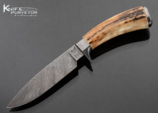 Kevin Cashen MS Custom Knife Sole Authorship Damascus Stag Hunter with Sheath 16628