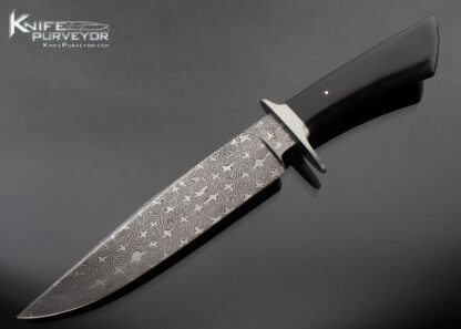 Brian Thie Custom Knife Sole Authorship Damascus and African Blackwood Bowie with Leather Sheath 16617