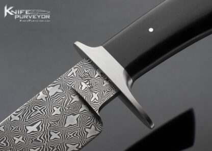 Brian Thie Custom Knife Sole Authorship Damascus and African Blackwood Bowie with Leather Sheath - Image 2