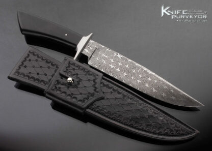 Landon Robbins J.S. Custom Knife Sole Authorship Mosaic Damascus and Desert Ironwood Bowie with Leather Sheath 16618