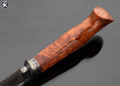 Mike Quesenberry M.S. Custom Knife Sole Authorship Damascus Stabilized Amboyna Burl Fixed Blade - Image 4