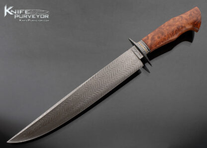 Mike Quesenberry M.S. Custom Knife Sole Authorship Damascus Stabilized Amboyna Burl Fixed Blade 16620
