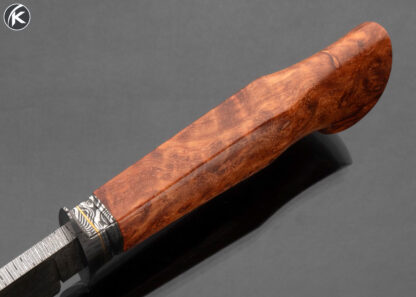 Mike Quesenberry M.S. Custom Knife Sole Authorship Damascus Stabilized Amboyna Burl Fixed Blade - Image 3