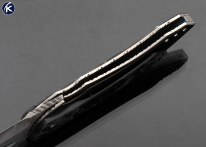 Corrie Schoeman Custom Knife Carbon Fiber and Resin Composite over Black G10 with Abalone Inlay Front Flipper 16667