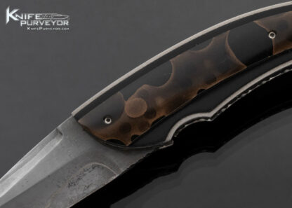 Corrie Schoeman Custom Knife Carbon Fiber and Resin Composite over Black G10 with Abalone Inlay Front Flipper - Image 2