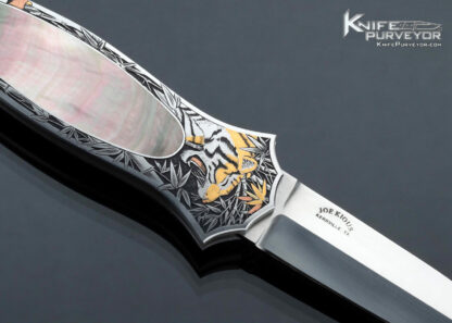 Joe Kious Custom Knife Black Lip Tahitian Pearl Shell Interframe Lockback Engraved by C.J. Cai - Image 3