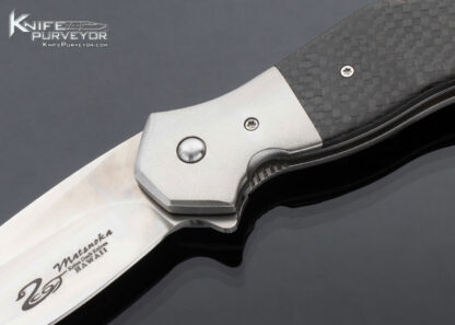 Scot Matsuoka Custom Knife Carbon Fiber Shadow Orange Peel Titanium Framelock Flipper - Image 2