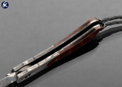William Henry Custom Knife Damascus and Ironwood Button Lock 16683