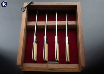 Dennis Friedly Custom Knife Set of 4 Bruce Shaw Engraved Mammoth with Wood Lockable Display Box 16630