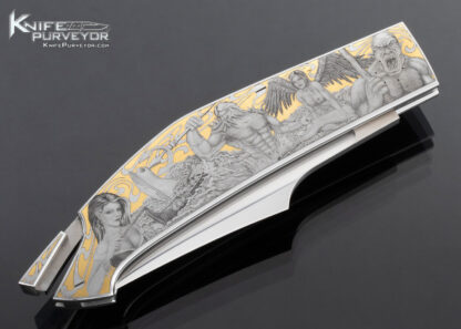 Emmanuel Esposito Custom Knife "The Iliad and The Odyssey" Engraved Jumbo Rhino Tail Lock by Brian Hochstrat with French Fitted Display Case - Image 2