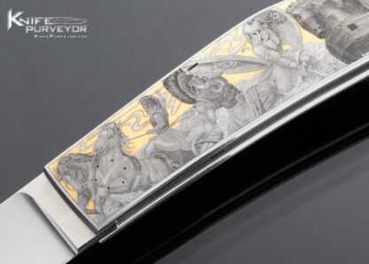 Emmanuel Esposito Custom Knife "The Iliad and The Odyssey" Engraved Jumbo Rhino Tail Lock by Brian Hochstrat with French Fitted Display Case - Image 4