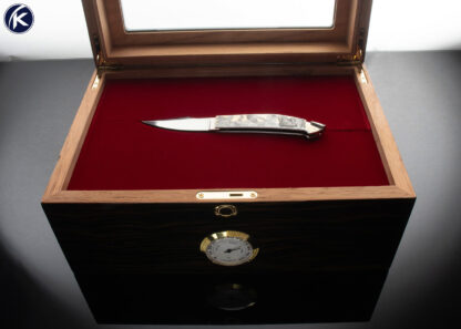 Emmanuel Esposito Custom Knife "The Iliad and The Odyssey" Engraved Jumbo Rhino Tail Lock by Brian Hochstrat with French Fitted Display Case 16515