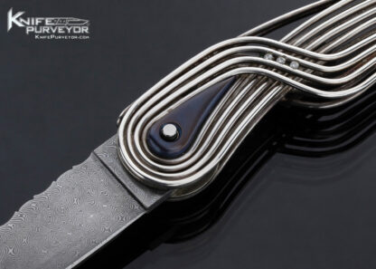 Arthur Soppera Custom Knife Turkish Twist Damascus, Titanium and Fine Silver Button Lock - Image 2