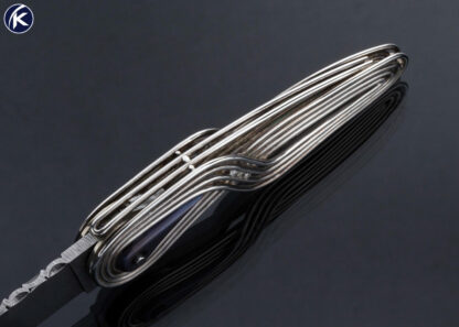 Arthur Soppera Custom Knife Turkish Twist Damascus, Titanium and Fine Silver Button Lock - Image 5