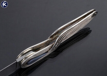 Arthur Soppera Custom Knife Turkish Twist Damascus, Titanium and Fine Silver Button Lock - Image 6