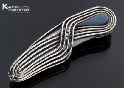 Arthur Soppera Custom Knife Turkish Twist Damascus, Titanium and Fine Silver Button Lock - Image 3