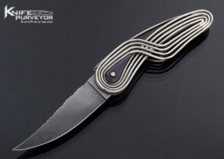 Arthur Soppera Custom Knife Turkish Twist Damascus, Titanium and Fine Silver Button Lock 13894