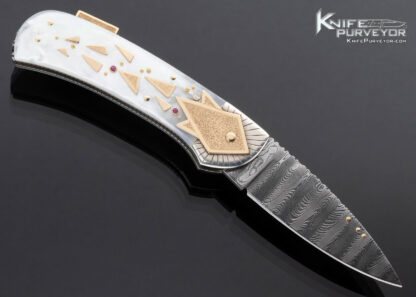 Dellana-Custom-Knife-Sole-Authorship-Damascus-with-14Kt-Gold-Diamond-and-Ruby-Encrusted-Lockback-Meteor-Shower-15721