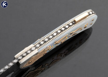 Dellana-Custom-Knife-Sole-Authorship-Damascus-with-14Kt-Gold-Diamond-and-Ruby-Encrusted-Lockback-Meteor-Shower-15721