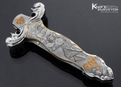 Shaun and Sharla Hansen Custom Knife Sole Authorship Engraved Samurai Dual Action Automatic Dagger 24Kt Gold Inlays with Guard Release - Image 5