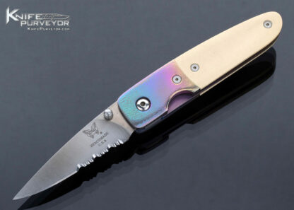Benchmade Mel Pardue Design Custom Knife Anodized Titanium Bolsters and Paper Micarta Linerlock 16717
