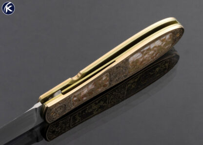 Jim Sornberger Custom Knife Sole Authorship Engraved 14Kt Gold and Gold Quartz San Francisco California Gold Rush Linerlock - Image 6