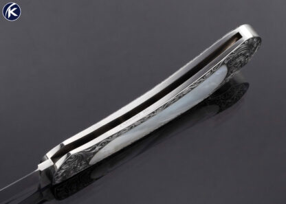 Buster Warenski Custom Knife Mother of Pearl Interframe Lockback Folder Engraved by Julie Warenski - Image 6