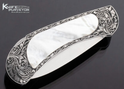 Buster Warenski Custom Knife Mother of Pearl Interframe Lockback Folder Engraved by Julie Warenski - Image 3