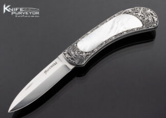 Buster Warenski Custom Knife Mother of Pearl Interframe Lockback Folder Engraved by Julie Warenski 16645