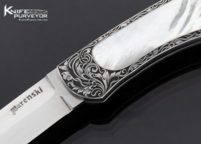 Buster Warenski Custom Knife Mother of Pearl Interframe Lockback Folder Engraved by Julie Warenski - Image 2