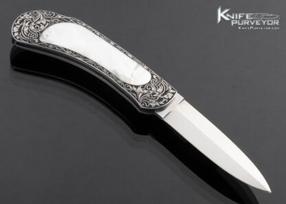 Buster Warenski Custom Knife Mother of Pearl Interframe Lockback Folder Engraved by Julie Warenski - Image 4