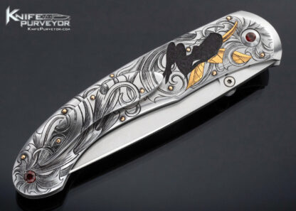 Jody Muller Custom Knife Sole Authorship Engraved Tinker Bell with Gold Inlays and Pocket Clip - Image 3