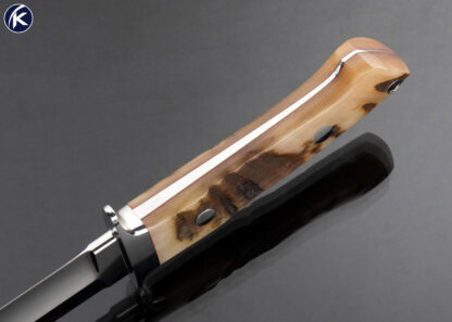 John Young Custom Knife Book Matched Ram's Horn 5 Inch Fighter with Leather Sheath 16793