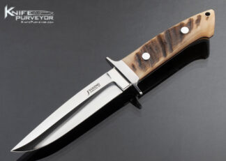 John Young Custom Knife Book Matched Ram's Horn 5 Inch Fighter with Leather Sheath 16793