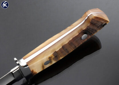 John Young Custom Knife Book Matched Ram's Horn 6 Inch Fighter with Leather Sheath 16792