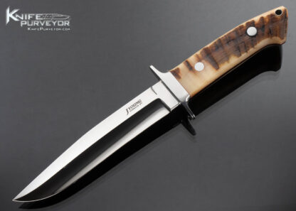 John Young Custom Knife Book Matched Ram's Horn 6 Inch Fighter with Leather Sheath 16792