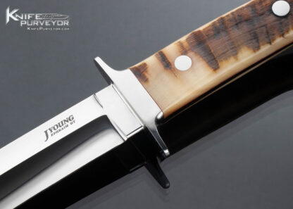 John Young Custom Knife Book Matched Ram's Horn 6 Inch Fighter with Leather Sheath - Image 2