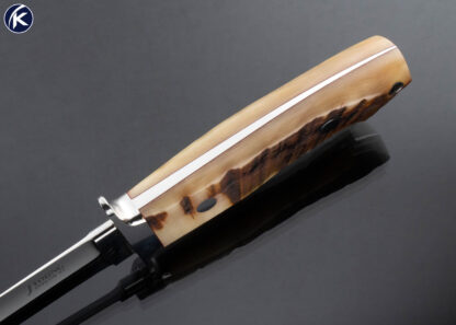 John Young Custom Knife Book Matched Ram's Horn 6 Inch Fighter with Leather Sheath - Image 4