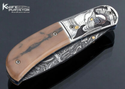 Jody Muller Custom Knife Sole Authorship Damascus and Engraved "Spartans" Linerlock - Image 3