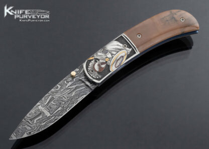 Jody Muller Custom Knife Sole Authorship Damascus and Engraved "Spartans" Linerlock 16890