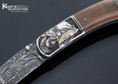 Jody Muller Custom Knife Sole Authorship Damascus and Engraved "Spartans" Linerlock - Image 2