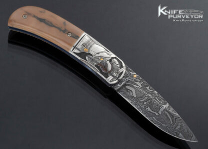 Jody Muller Custom Knife Sole Authorship Damascus and Engraved "Spartans" Linerlock - Image 4