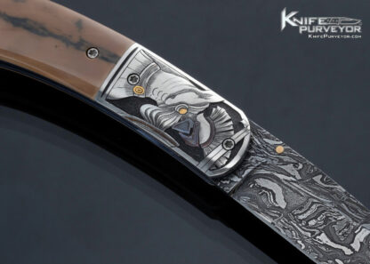 Jody Muller Custom Knife Sole Authorship Damascus and Engraved "Spartans" Linerlock - Image 5