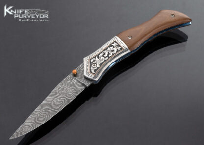Jody Muller Custom Knife Sole Authorship Damascus and Engraved Mammoth Linerlock 16891