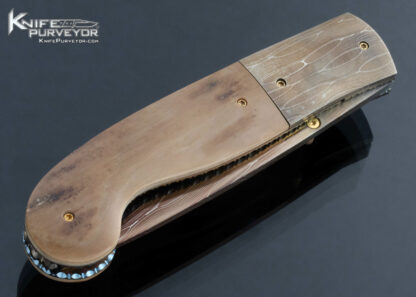 Jim Downs Custom Knife Mammoth and Blued Damascus Linerlock - Image 4
