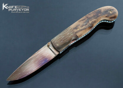 Jim Downs Custom Knife Mammoth and Blued Damascus Linerlock 16800