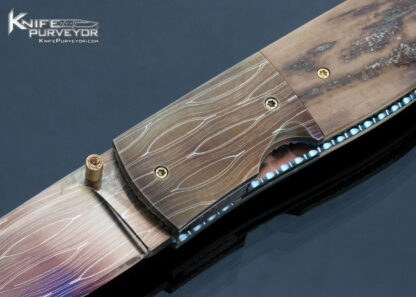 Jim Downs Custom Knife Mammoth and Blued Damascus Linerlock - Image 2