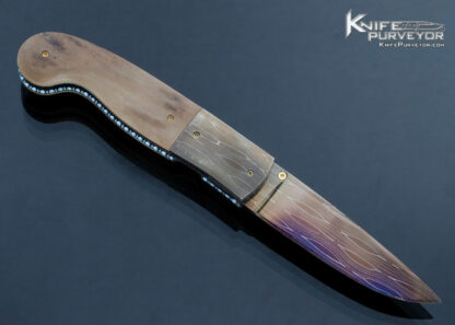 Jim Downs Custom Knife Mammoth and Blued Damascus Linerlock - Image 3